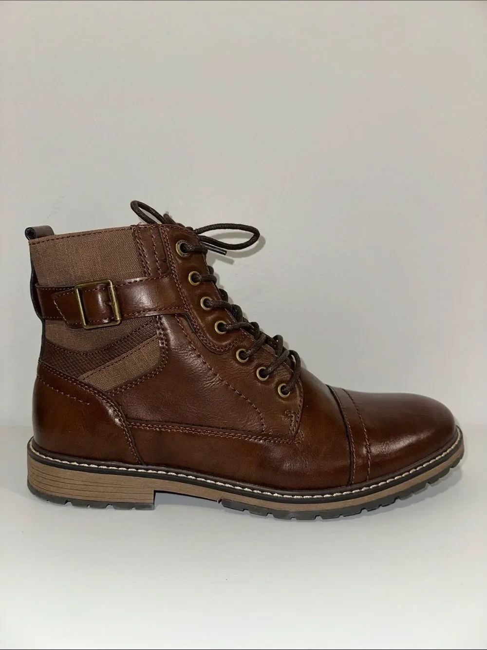 Steve Madden 11 Brown Genuine Leather Ortholite Ankle Buckle Lace-up Boots
